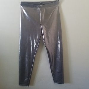 Metallic, pleather leggings.